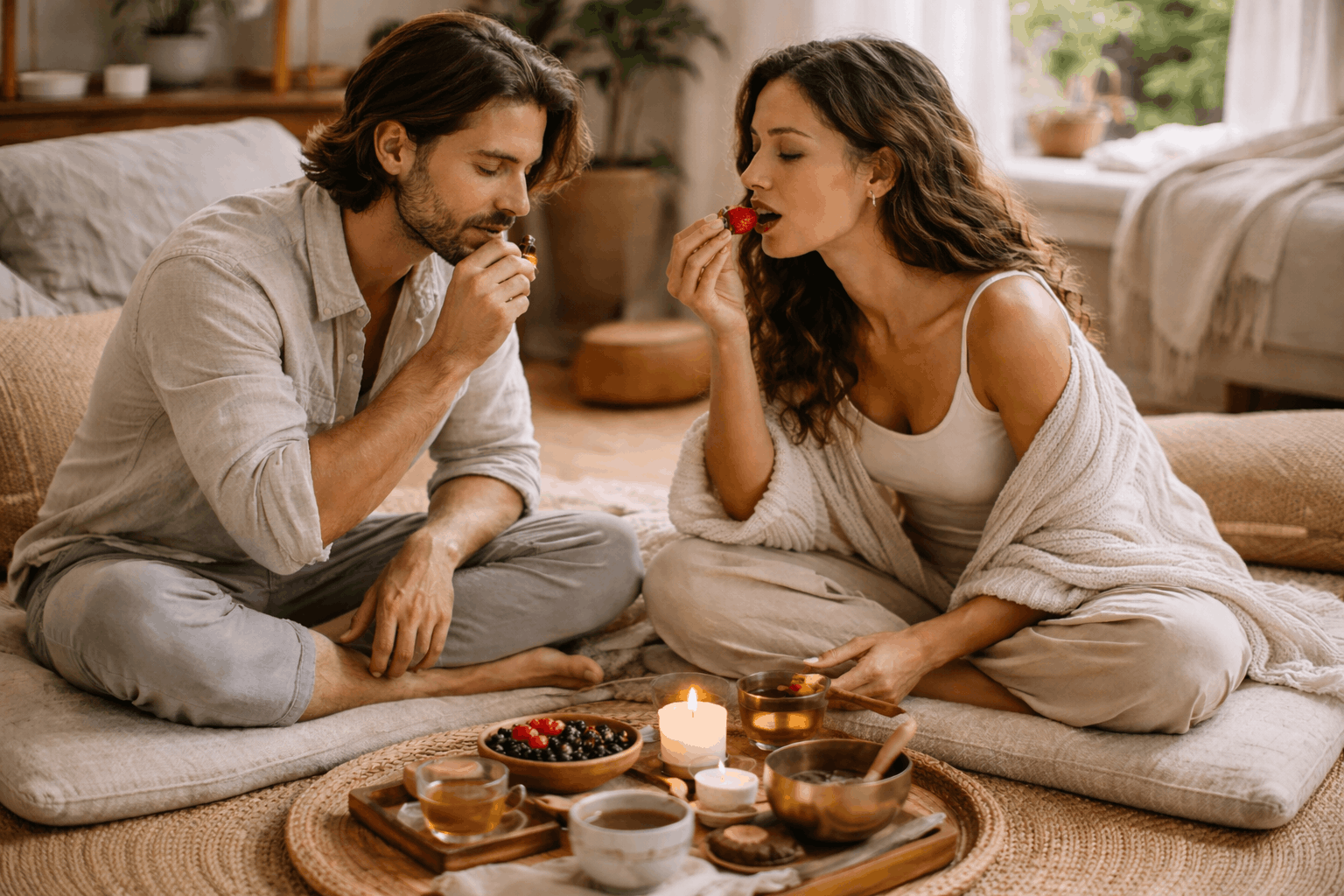 couple enjoying five senses togehter