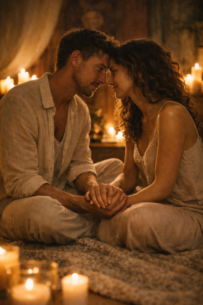 Couple surrounded by candles in candle light