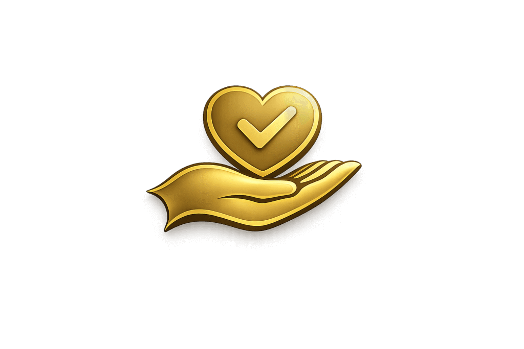 Logo with a heart held in a hand as a symbol of care, responsibility, and conscious guidance in coaching and workshops