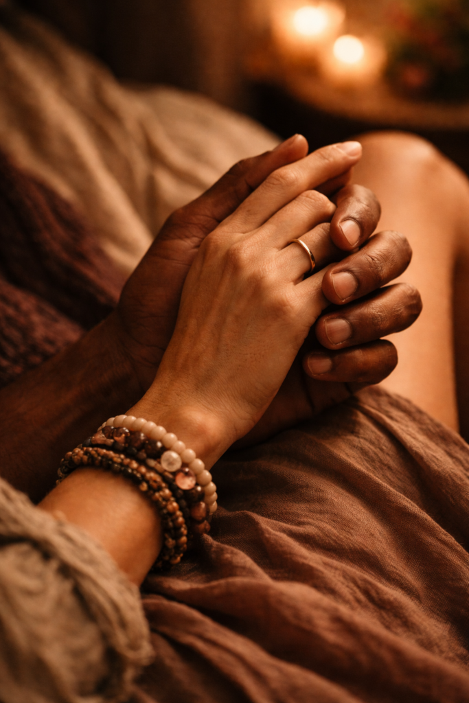 two hands cozy atmopshere in senual touch